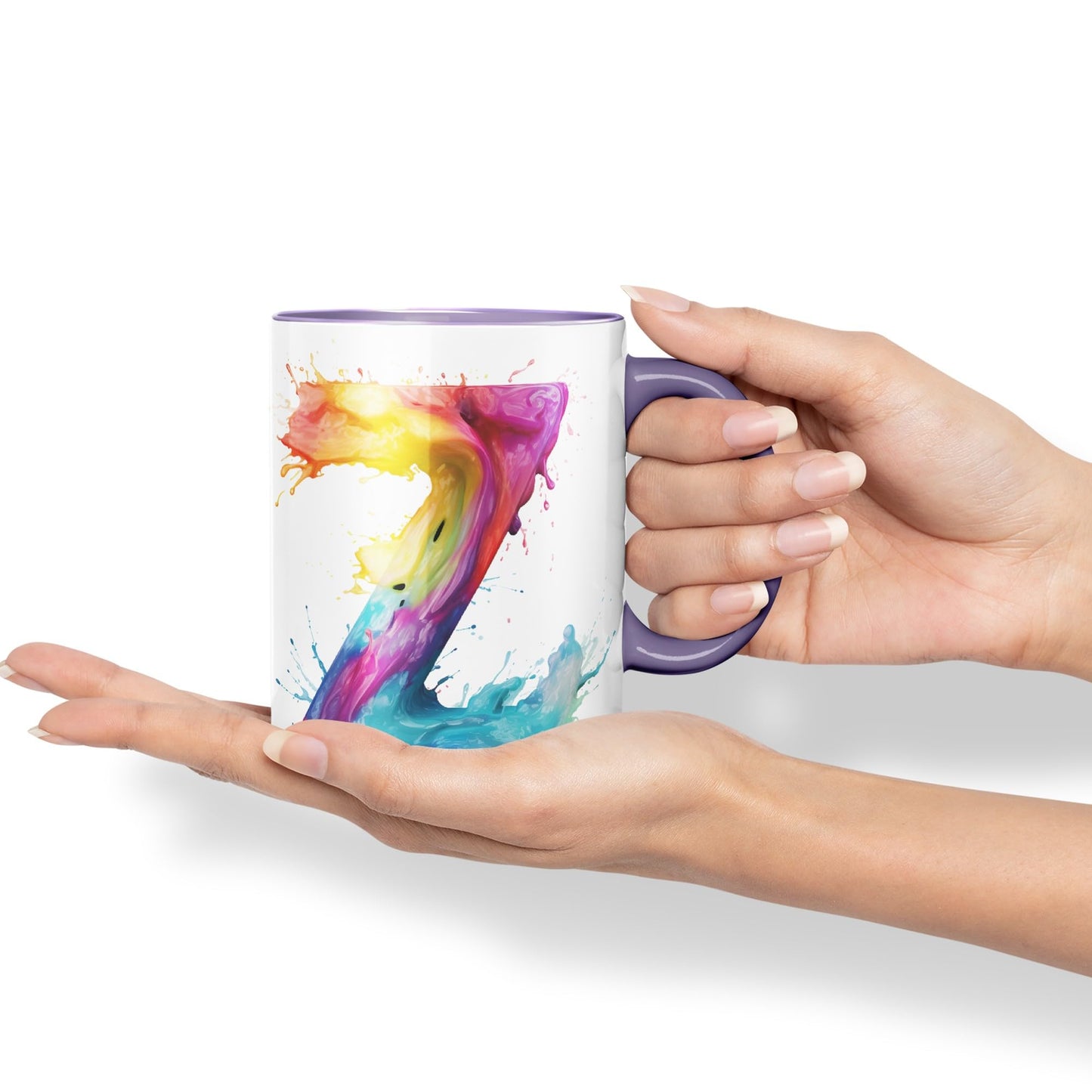 Letter Z mug, Alphabet Letter Z Monogram watercolour Ceramic Coloured Mug Cup for Tea Coffee Hot brew 330ml 11Oz Gift