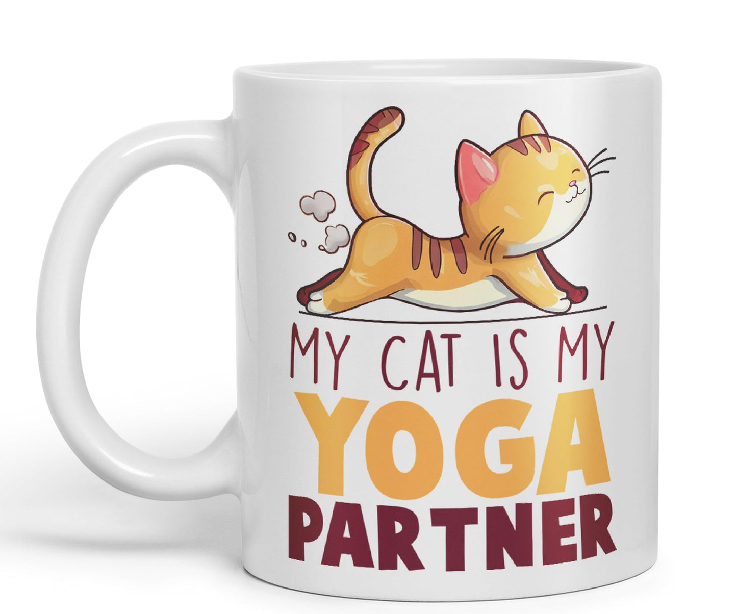 My cat is My Yoga Partner, cat Sarcastic Joke Ceramic Coloured Mug Cup for Tea Coffee Hot Brew 330ml 11Oz