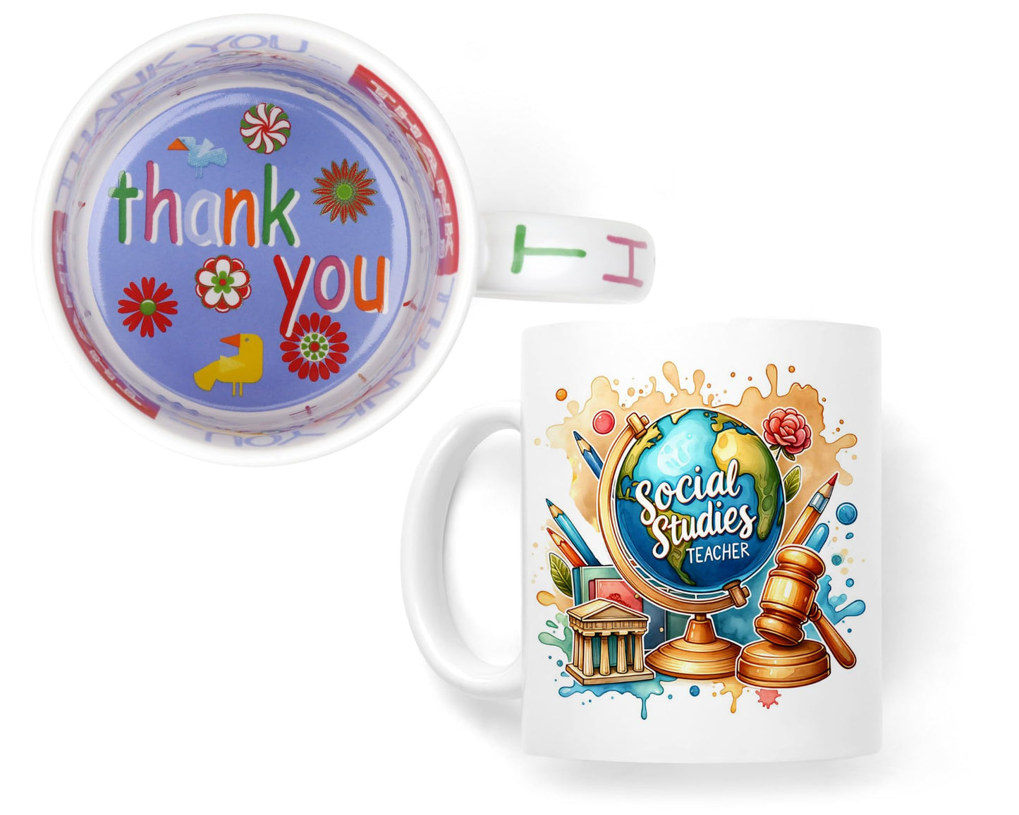 Vixar Social Studies Teacher Mug Thank You, End of School Gift Ceramic Coloured Mug Cup for Tea Coffee Hot Brew 330ml 11Oz Gift