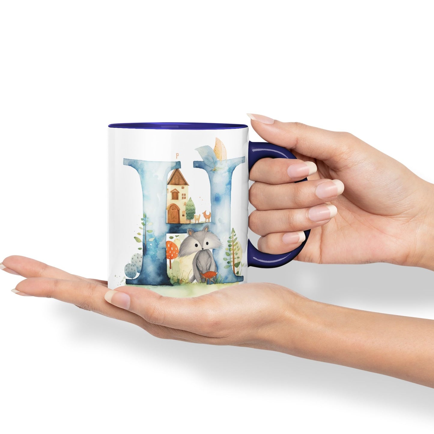 Letter H mug, Animals Alphabet Letter H Monogram animal for kids Ceramic Coloured Mug Cup for Tea Coffee Hot brew 330ml 11Oz Gift