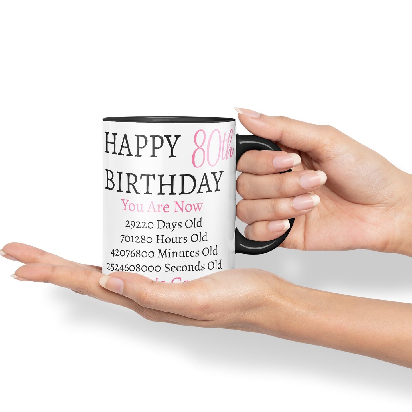 Vixar But Who's Counting Happy 80th Birthday Ceramic Coloured Mug Cup Gift Days Hours Minutes (Pink)