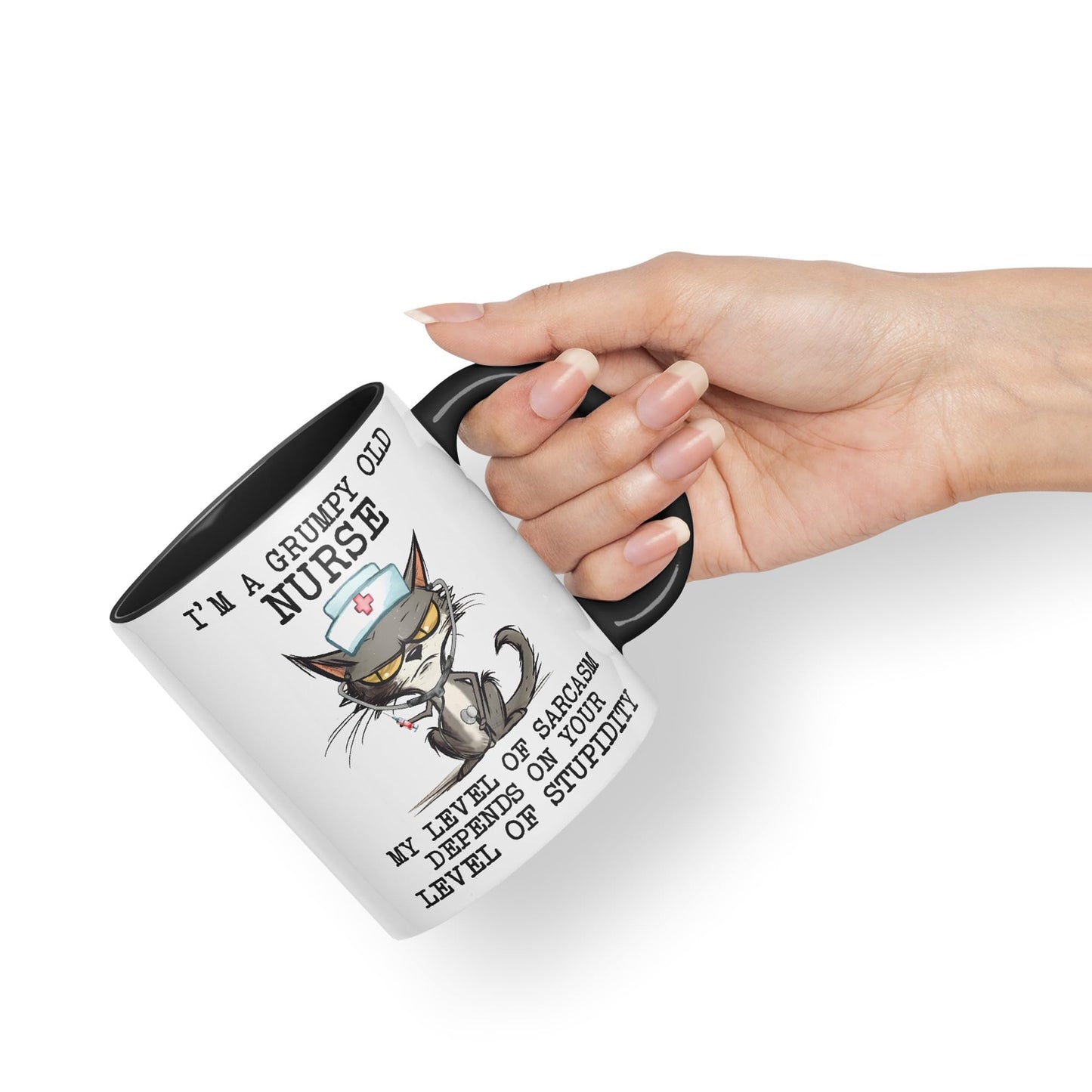 Vixar I'm A Grumpy Old Nurse My Level of Sarcasm Depends on Your Level of Stupidity Cats Sarcastic Joke Ceramic Coloured Mug Cup for Tea Coffee Hot Brew 330ml 11Oz