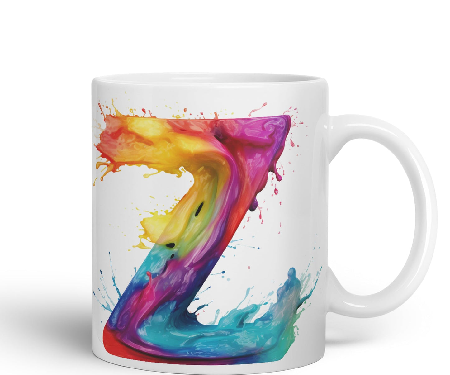 Letter Z mug, Alphabet Letter Z Monogram watercolour Ceramic Coloured Mug Cup for Tea Coffee Hot brew 330ml 11Oz Gift