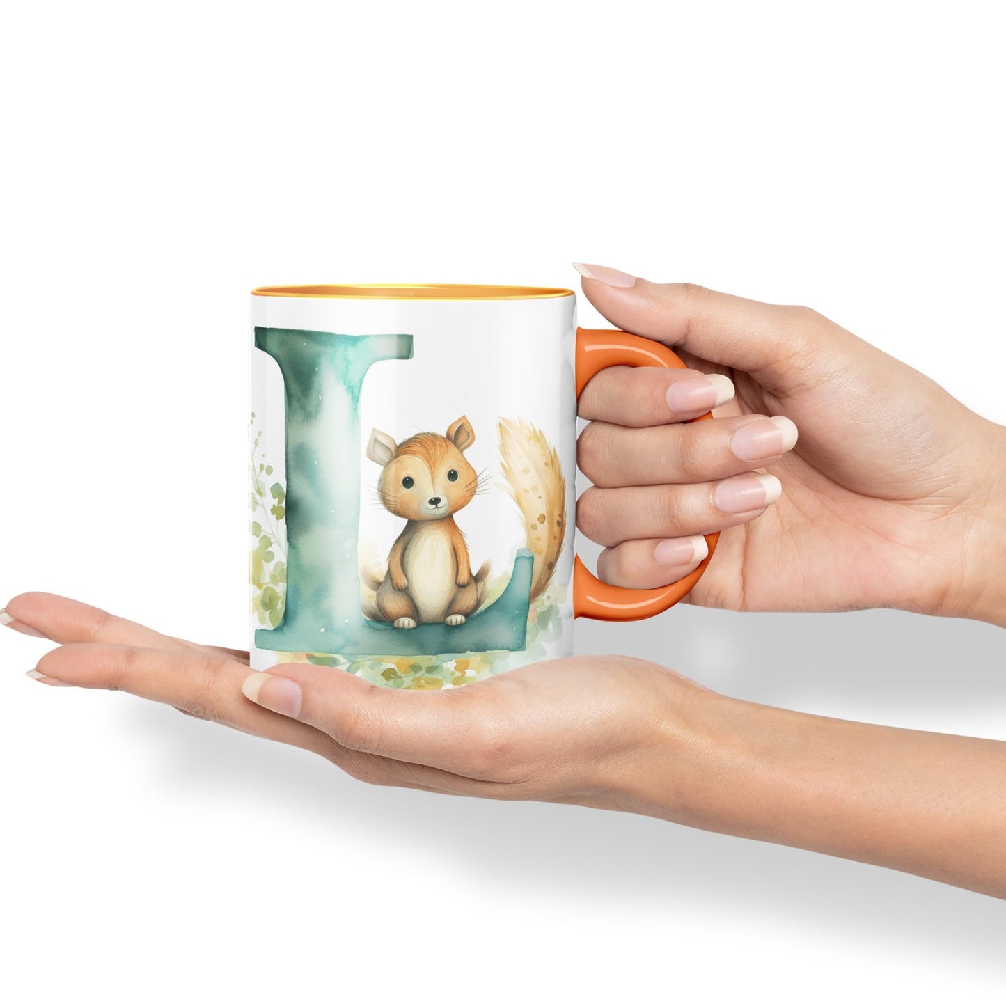 Letter L mug, Animals Alphabet Letter L Monogram animal for kids Ceramic Coloured Mug Cup for Tea Coffee Hot brew 330ml 11Oz Gift