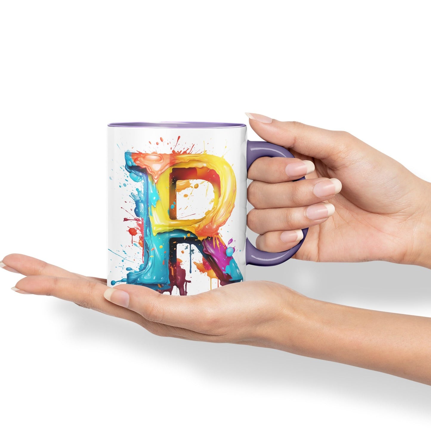 Letter R mug, Alphabet Letter R Monogram watercolour Ceramic Coloured Mug Cup for Tea Coffee Hot brew 330ml 11Oz Gift