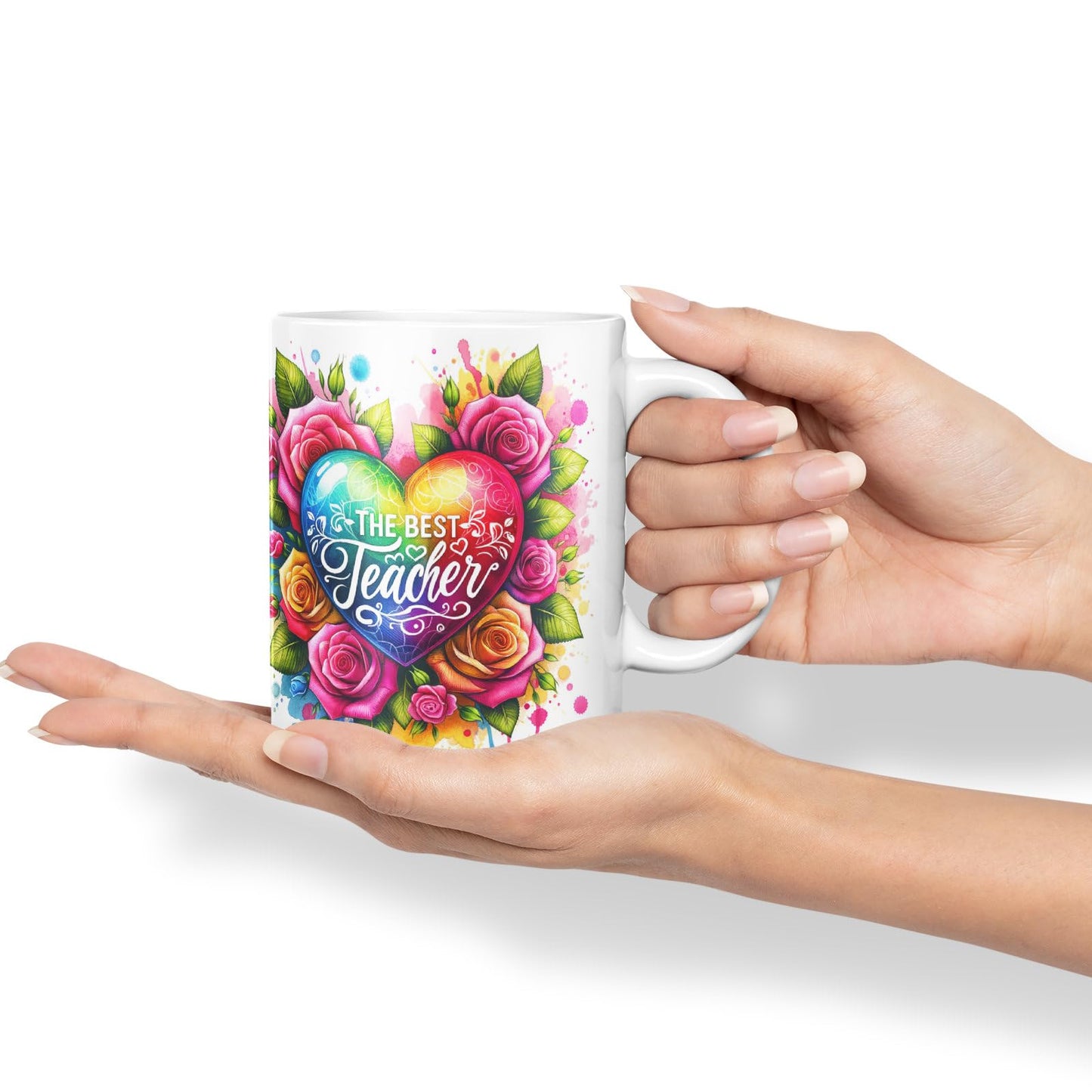 Vixar Best Teacher Mug Thank You, End of School Gift Ceramic Coloured Mug Cup for Tea Coffee Hot Brew 330ml 11Oz Gift BT3