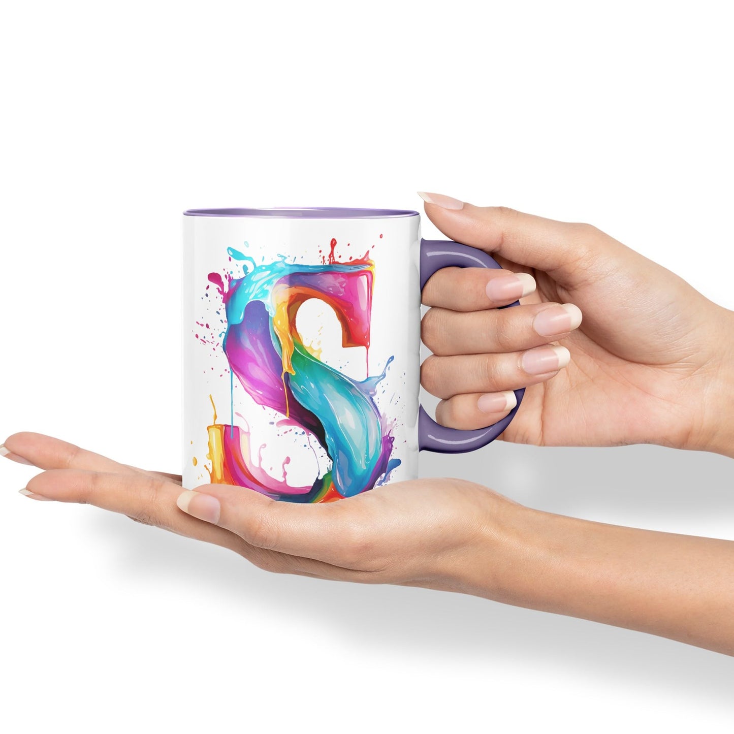 Letter S mug, Alphabet Letter S Monogram watercolour Ceramic Coloured Mug Cup for Tea Coffee Hot brew 330ml 11Oz Gift