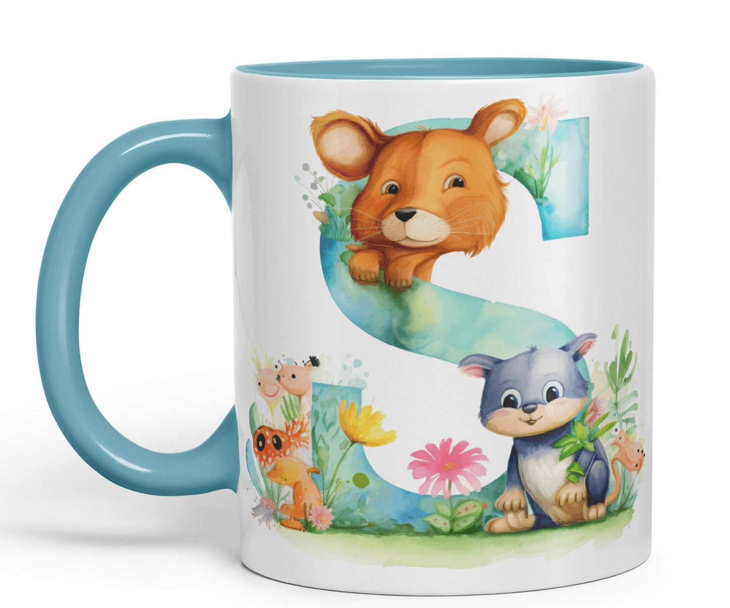 Letter S mug, Animals Alphabet Letter S Monogram animal for kids Ceramic Coloured Mug Cup for Tea Coffee Hot brew 330ml 11Oz Gift