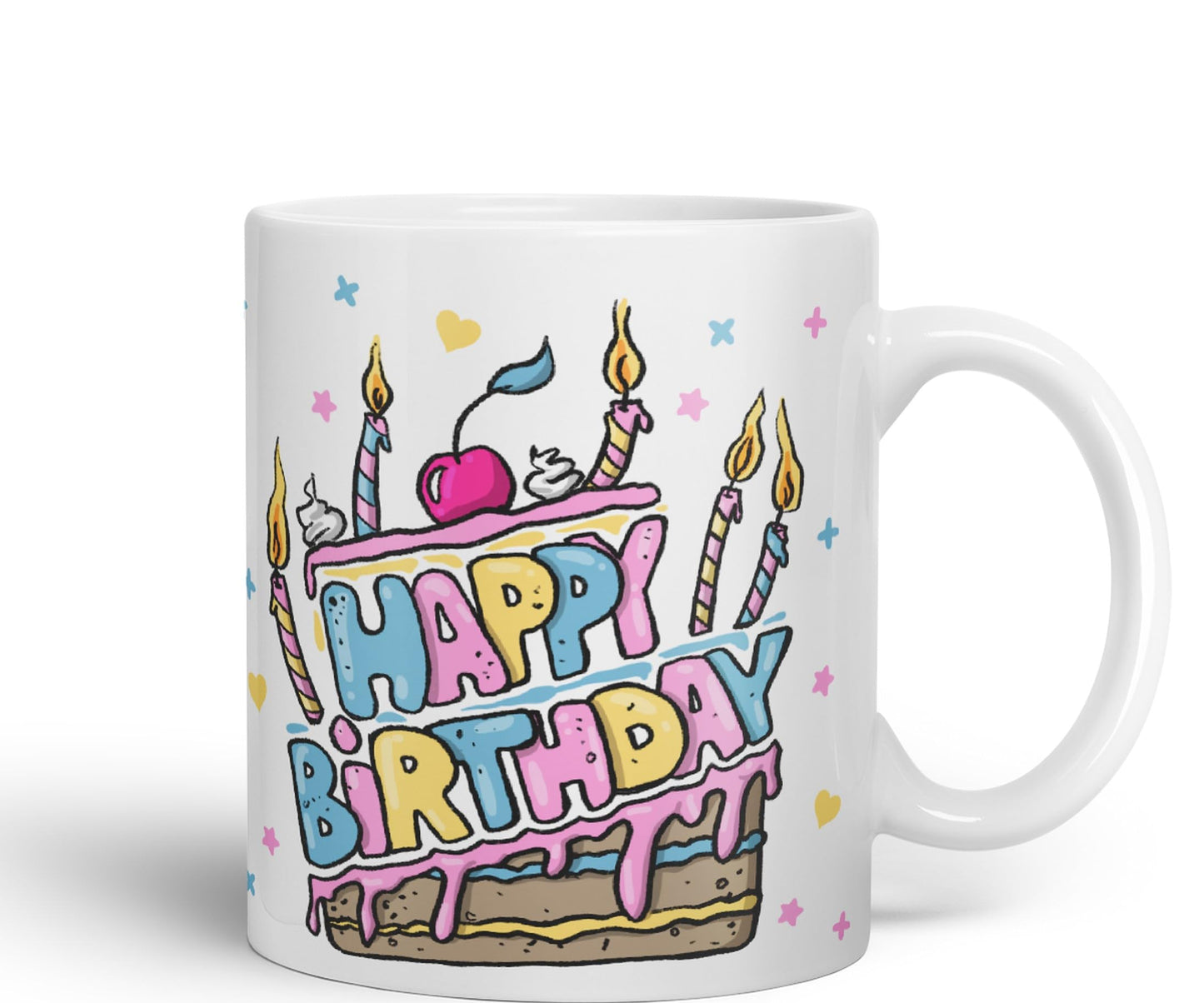 Vixar Happy Birthday Mug Cake Ceramic Coloured Mug Cup Gift Tea Coffee Christmas Office Home
