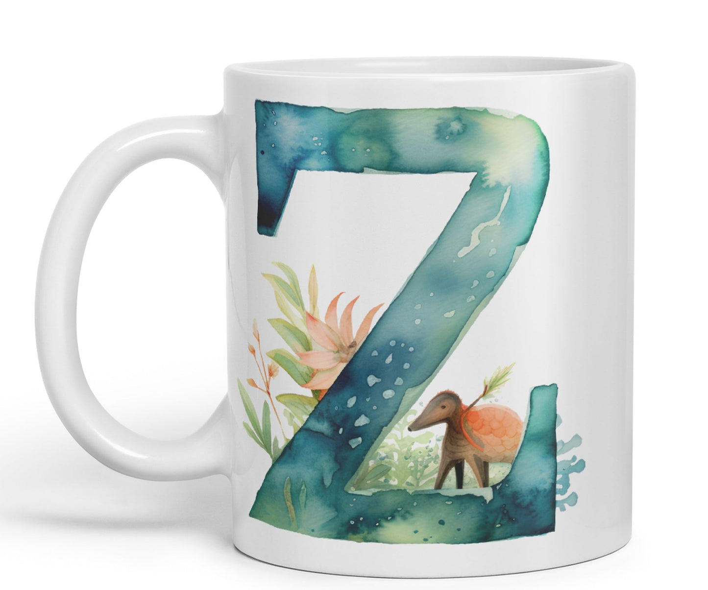 Letter Z mug, Animals Alphabet Letter Z Monogram animal for kids Ceramic Coloured Mug Cup for Tea Coffee Hot brew 330ml 11Oz Gift