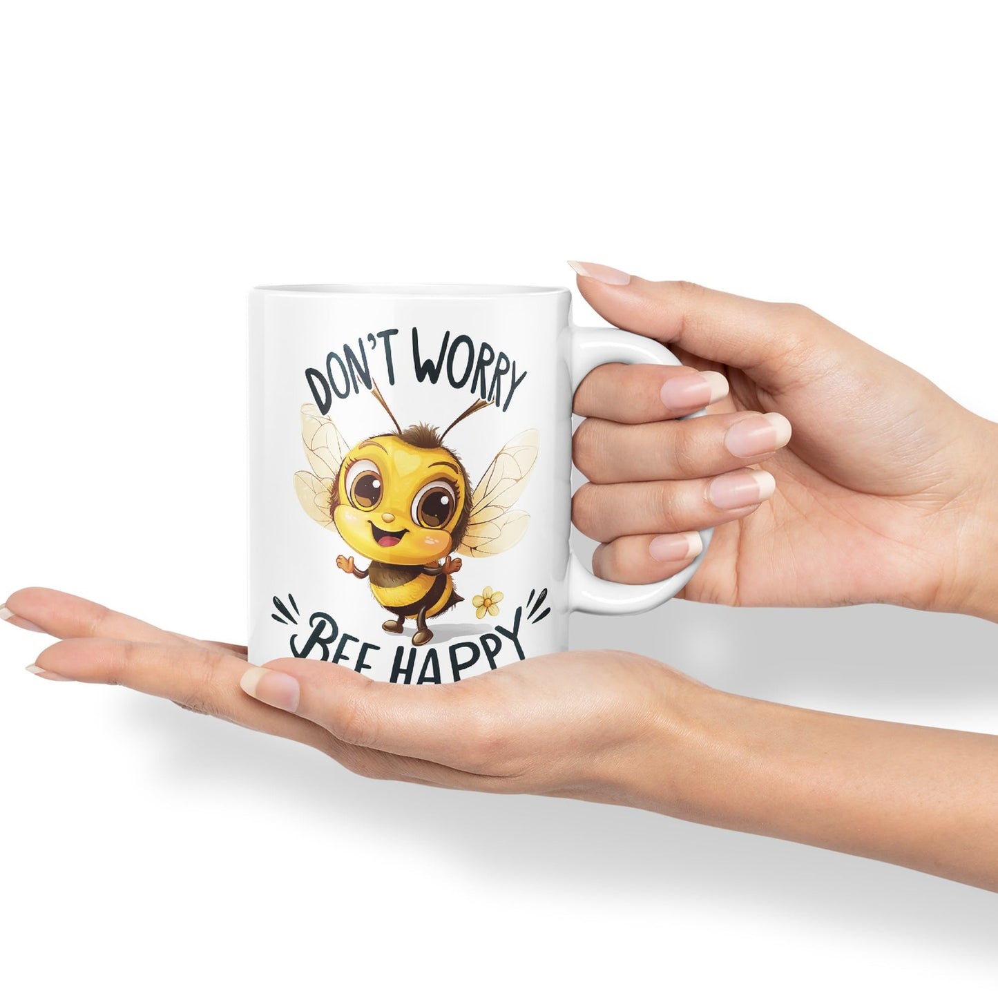 Don’t Worry Bee Happy Bees Joke sarkasm Sarcastic Ceramic Coloured Mug Cup for Tea Coffee Hot Brew 330ml 11Oz Gift