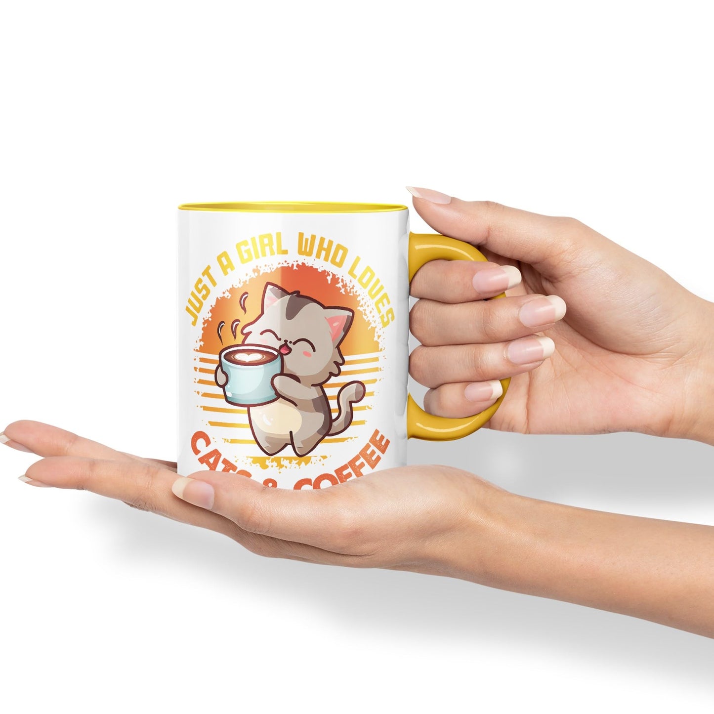 Just a Girl Who Loves Cats & Coffee, cat Sarcastic Joke Ceramic Coloured Mug Cup for Tea Coffee Hot Brew 330ml 11Oz
