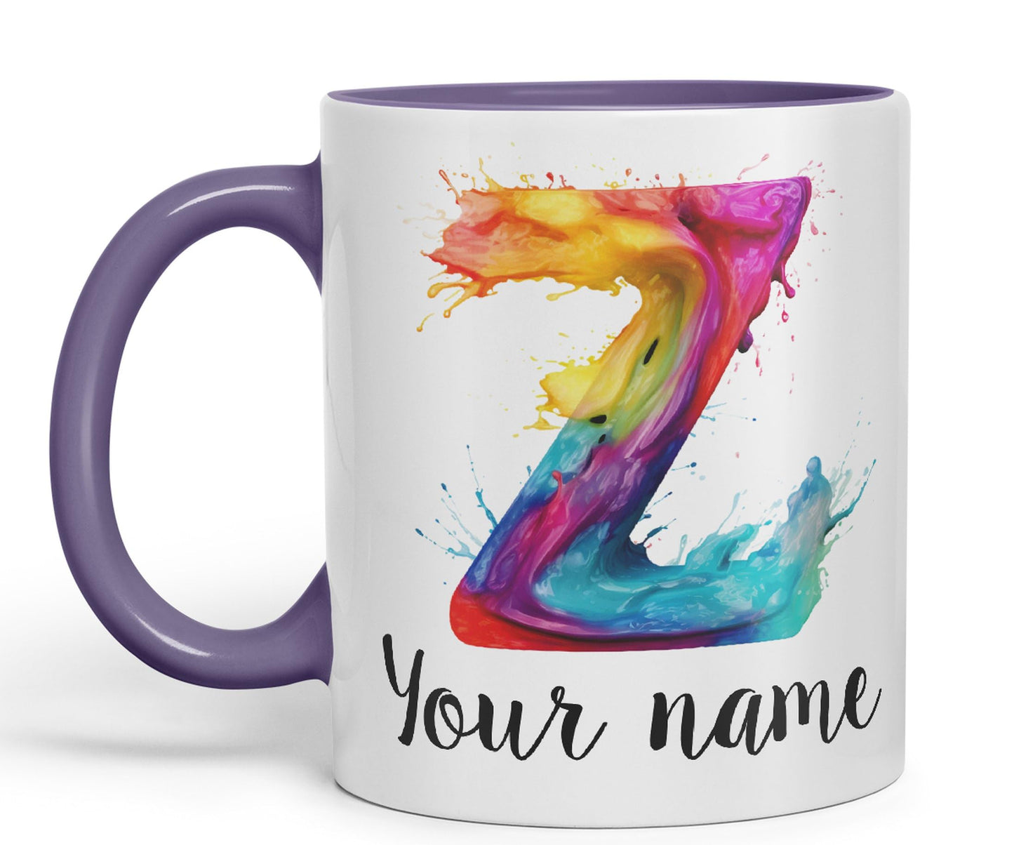 Personalised Letter Z mug, Alphabet cusomized custom Letter Z Monogram watercolour Ceramic Coloured Mug Cup for Tea Coffee Hot brew 330ml 11Oz Gift