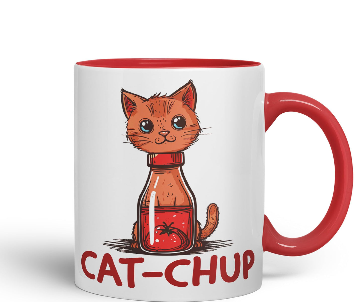 Cat-Chup, Cat Kitten Joke sarkasm Sarcastic Ceramic Coloured Mug Cup for Tea Coffee Hot Brew 330ml 11Oz Gift