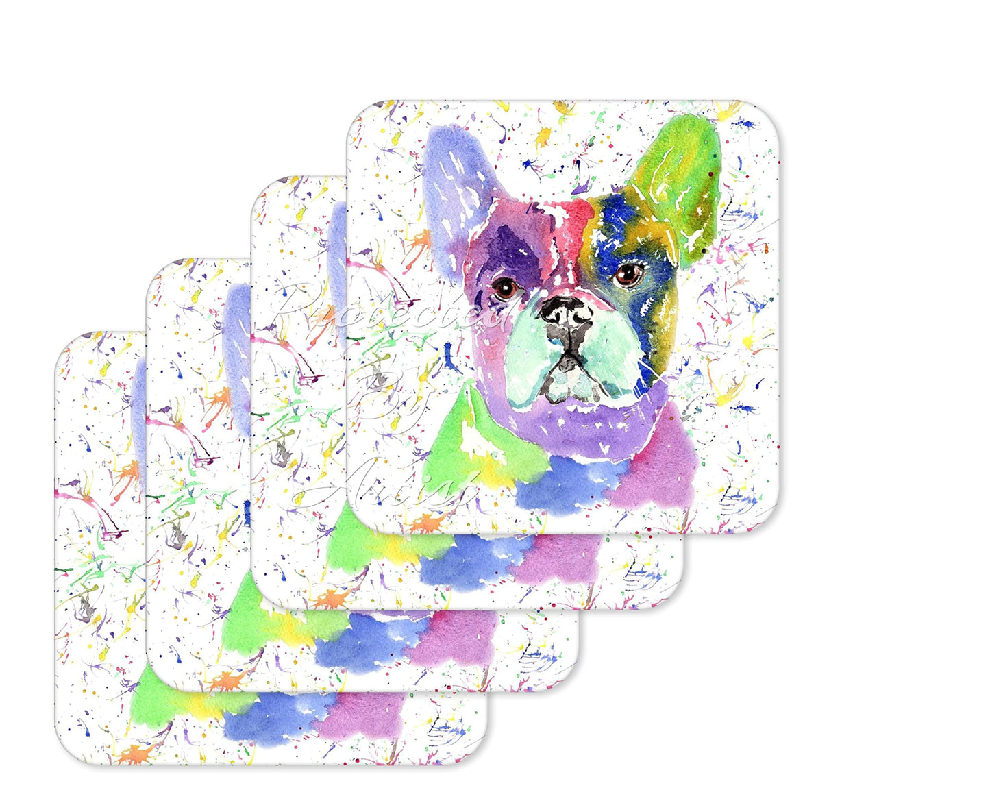 Coaster French Bulldog Frenchie Dog Pet Animals Coasters Watercolour Art Gift Work Office Dining Tea coffee