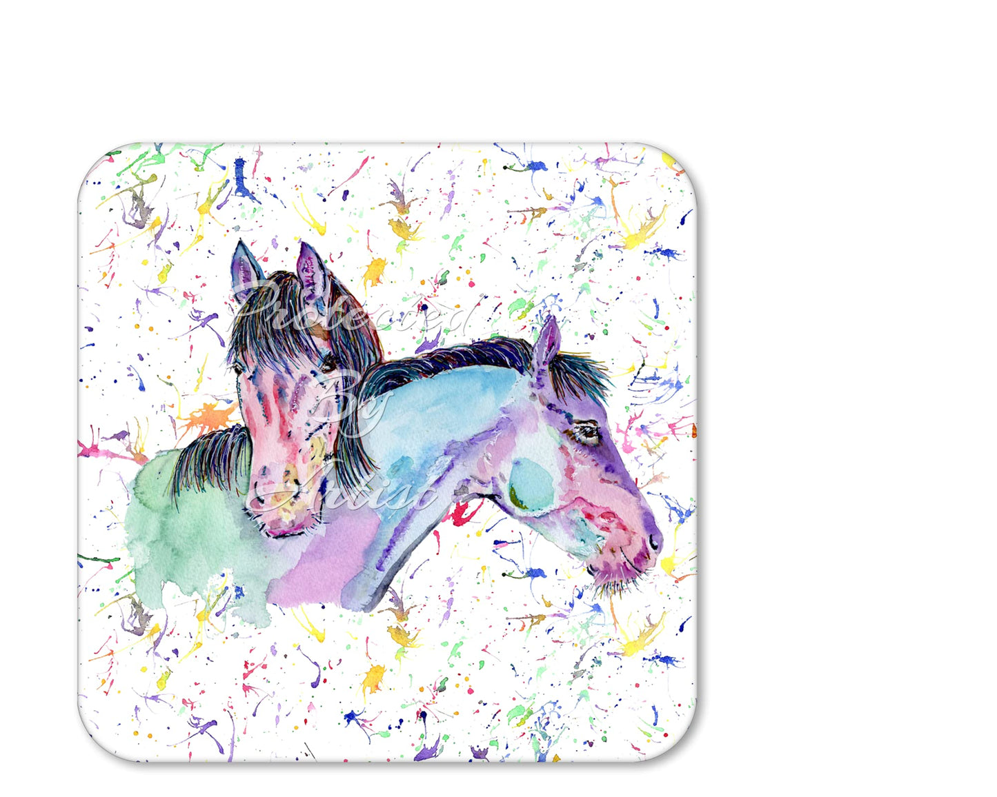 Coaster Horse 2 horses Farm Animals Coasters Watercolour Art Gift Work Office Dining Tea coffee