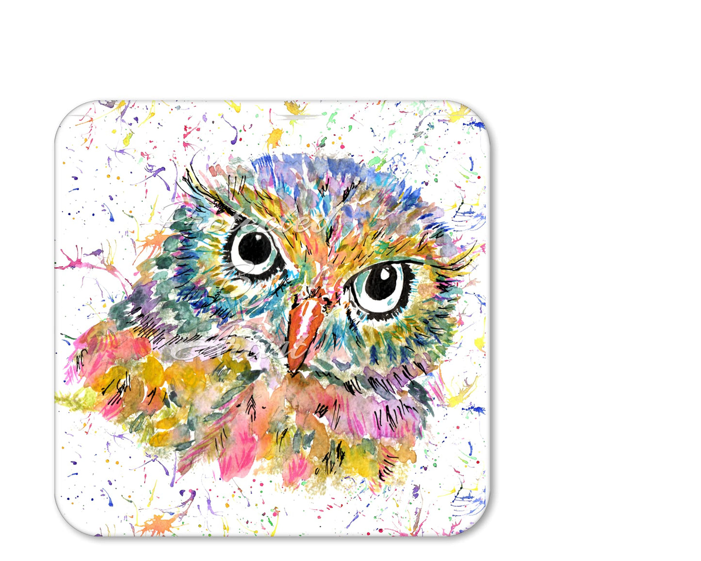 Coaster Owl British Wildlife Animals Coasters Watercolour Art Gift Work Office Dining Tea coffee