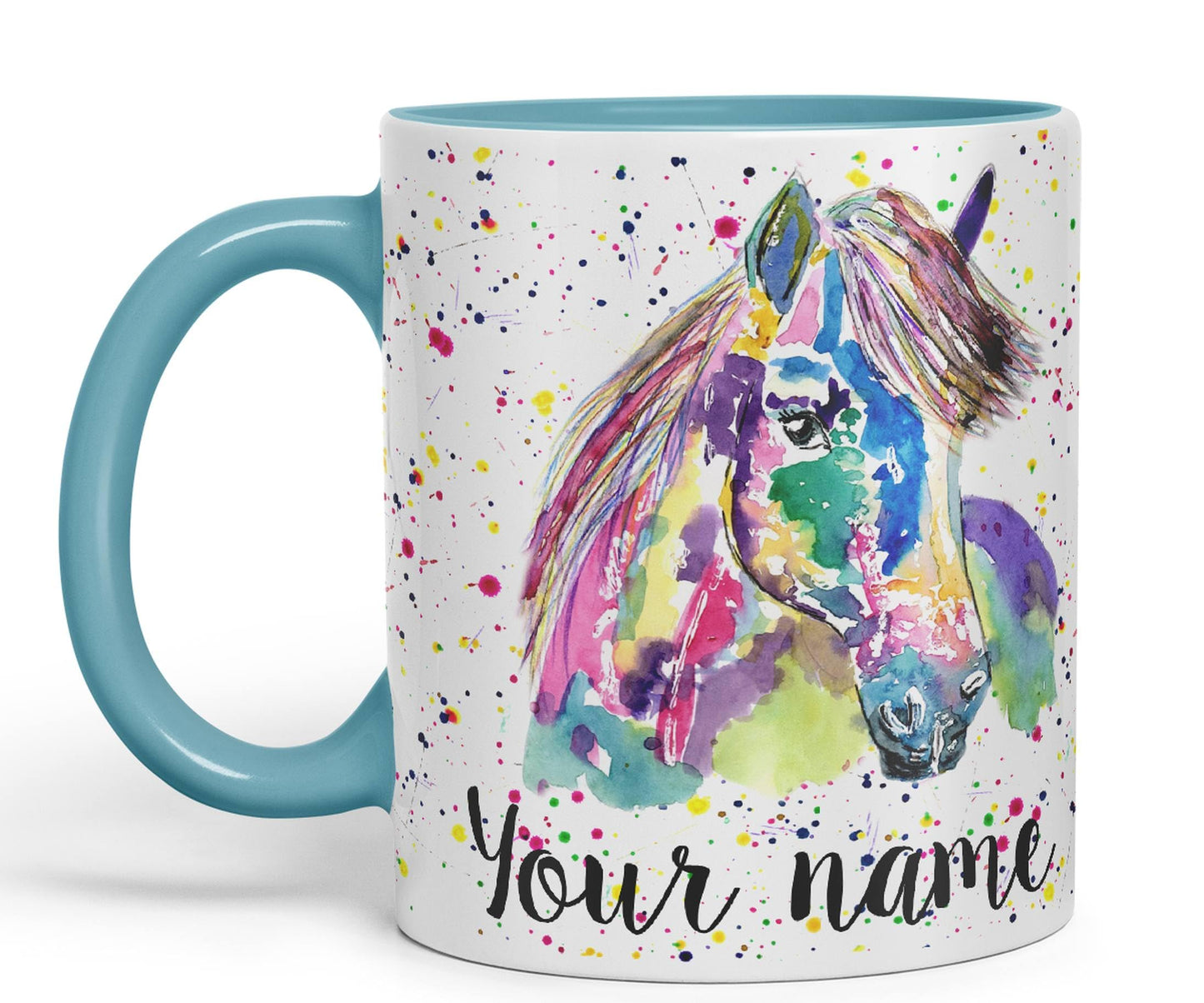Vixar Personalised with Your Text Pony Small Horse Farm Animals Watercolour Art Coloured Ceramic Mug Cup Gift 330ml 11oz Custom Work Office Tea Coffee (O1)