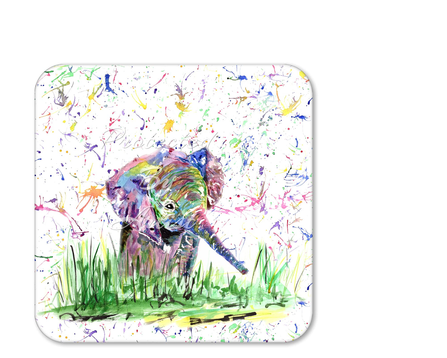 Coaster Elephant baby wild Animals Coasters Watercolour Art Gift Work Office Dining Tea coffee