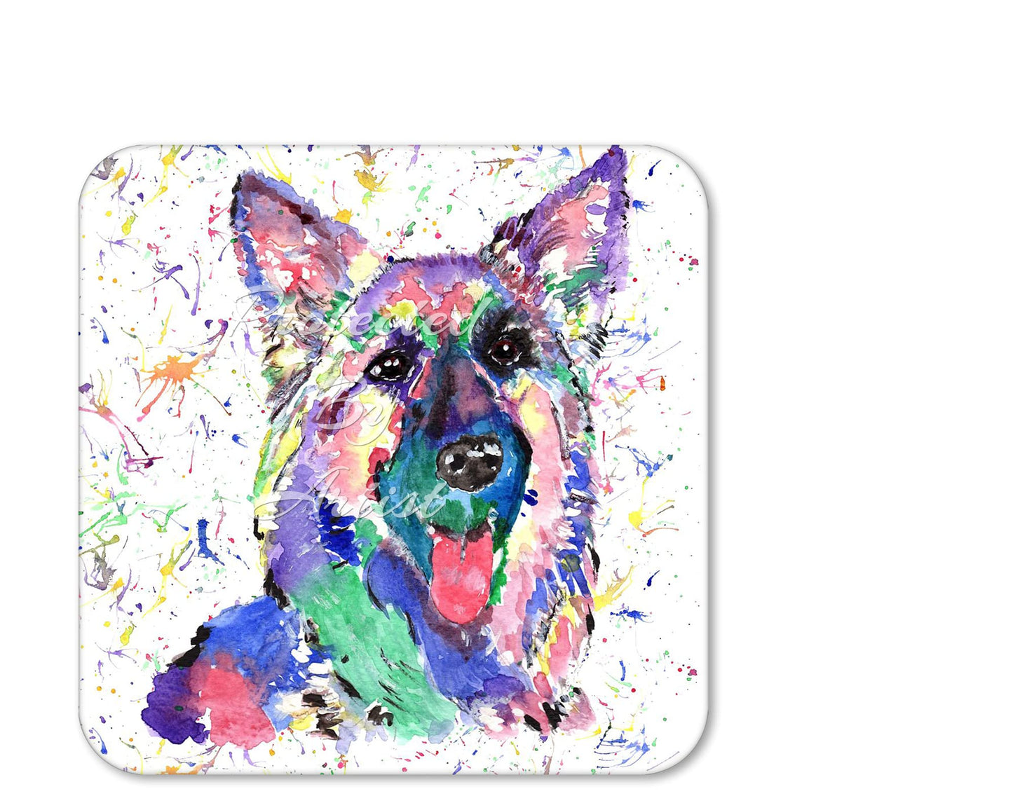 Coaster German Shepherd Dog Pet Animals Coasters Watercolour Art Gift Work Office Dining Tea coffee