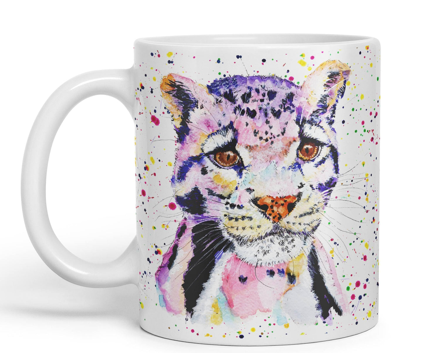 Leopart Big Cat Safari animals Watercolour Ceramic Coloured Mug Cup for Tea Coffee Hot brew 330ml 11Oz Gift