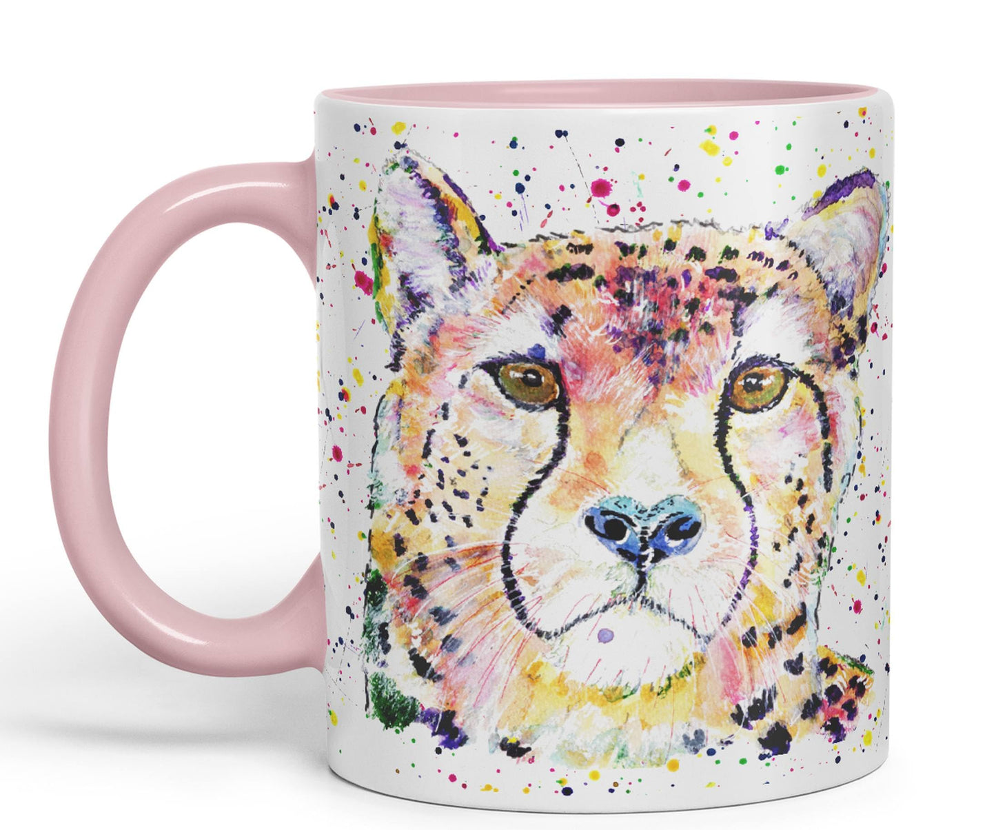 Cheatah Big Cat Safari animals Watercolour Ceramic Coloured Mug Cup for Tea Coffee Hot brew 330ml 11Oz Gift
