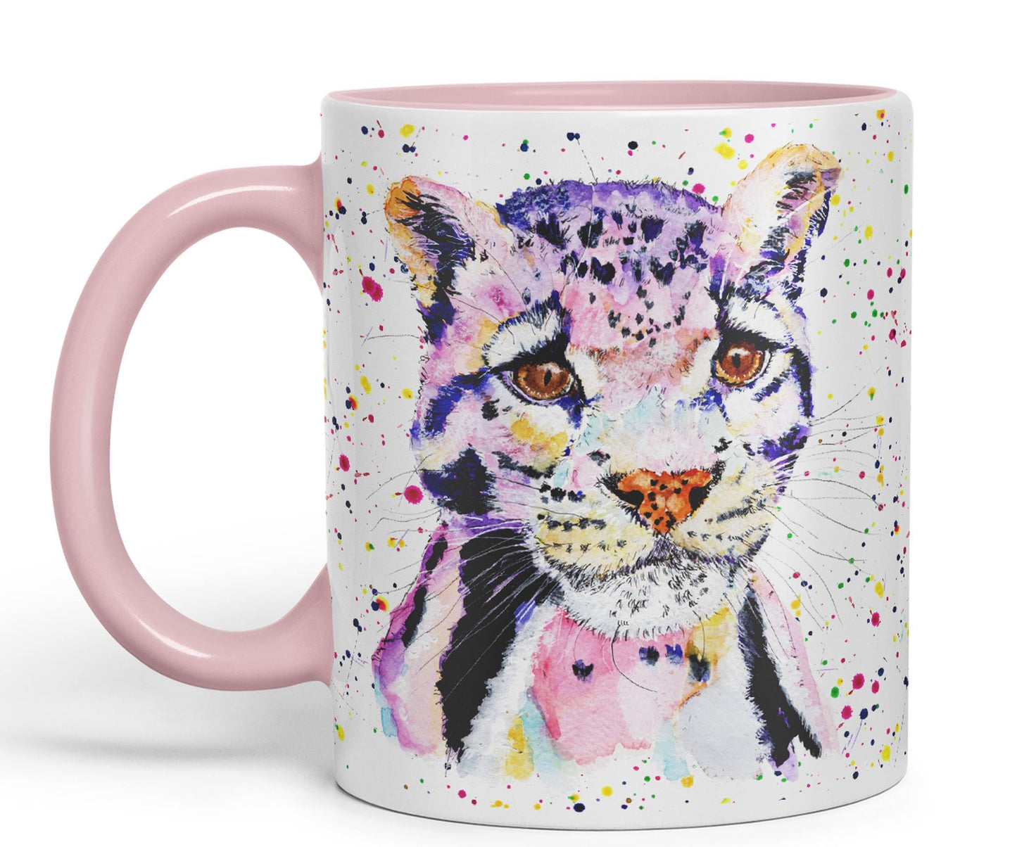 Leopart Big Cat Safari animals Watercolour Ceramic Coloured Mug Cup for Tea Coffee Hot brew 330ml 11Oz Gift