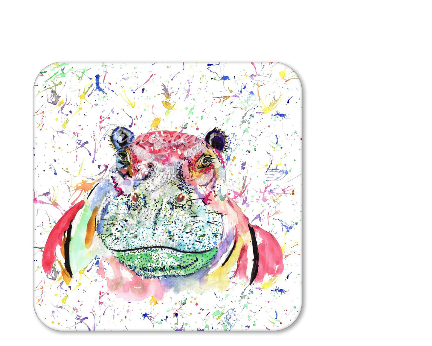 Coaster Hippo Wild Wildlife Animals Coasters Watercolour Art Gift Work Office Dining Tea coffee