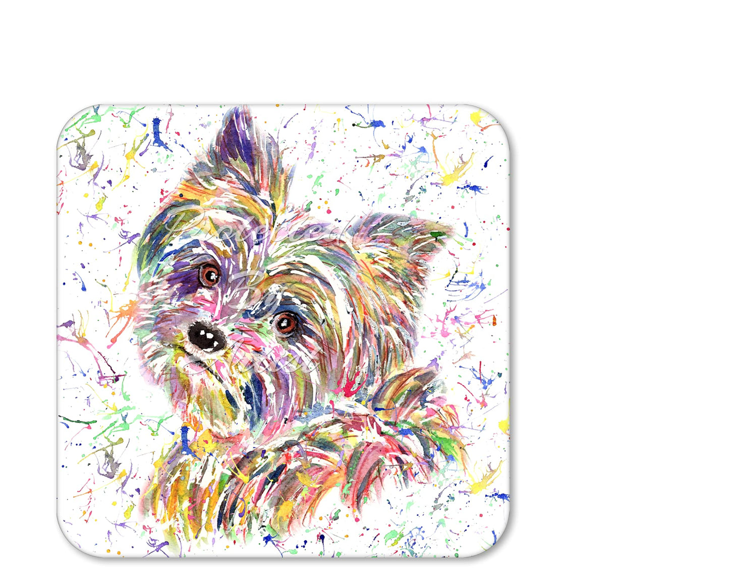 Coaster Yorkshire Terrier Yorkie Dog Pet animal Coasters Watercolour Art Gift Work Office Dining Tea coffee