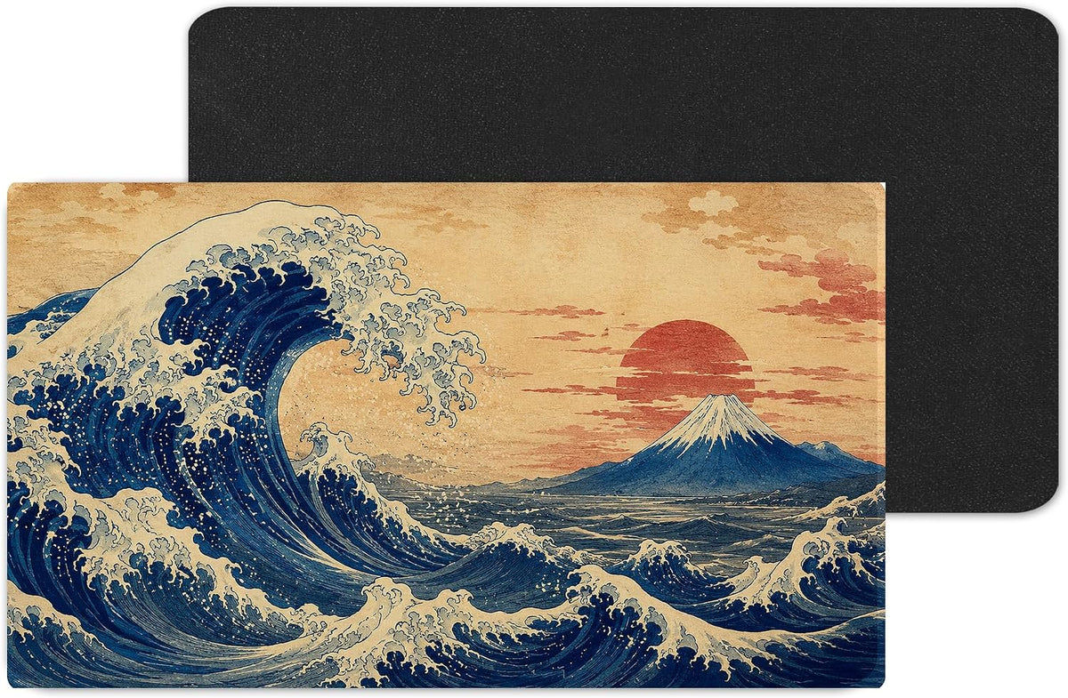 Vixar Great Wave and Mount Fuji Large Desk Mat – Japanese Art Fabric Mouse Pad with 3mm Non-Slip Rubber Base, 600 x 350mm
