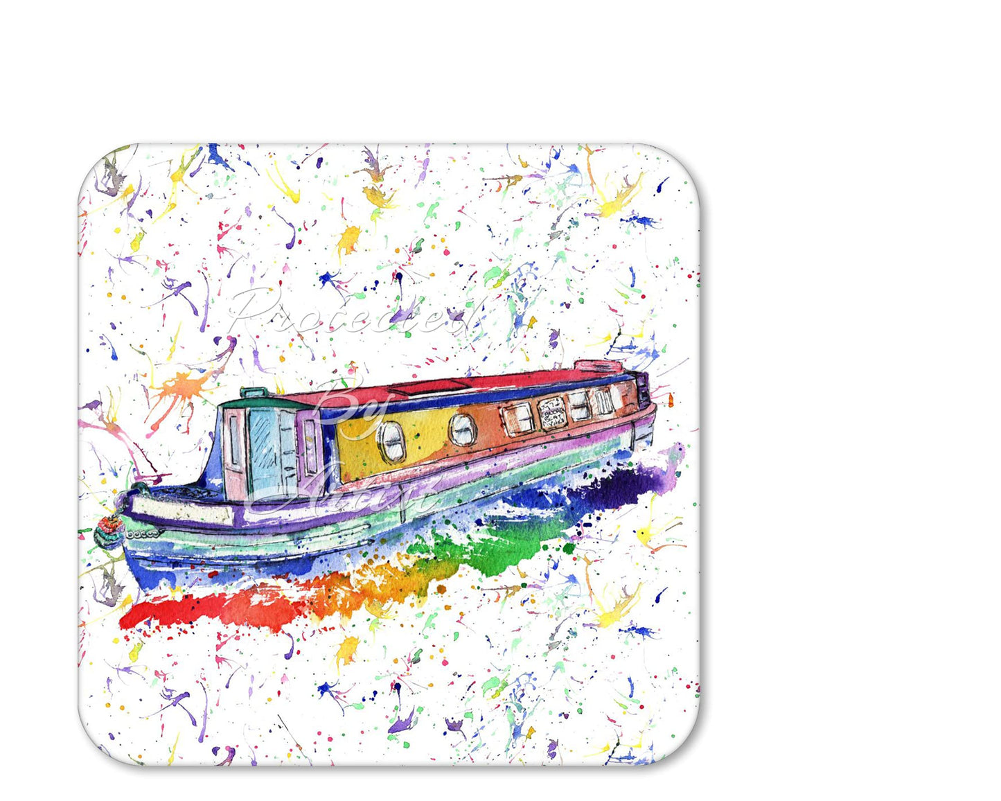 Coaster Narrowboat Canal Boat Coasters Watercolour Art Gift Work Office Dining Tea coffee