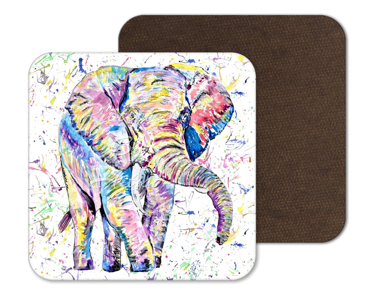 Coaster Elephant adult wild Animals Coasters Watercolour Art Gift Work Office Dining Tea coffee