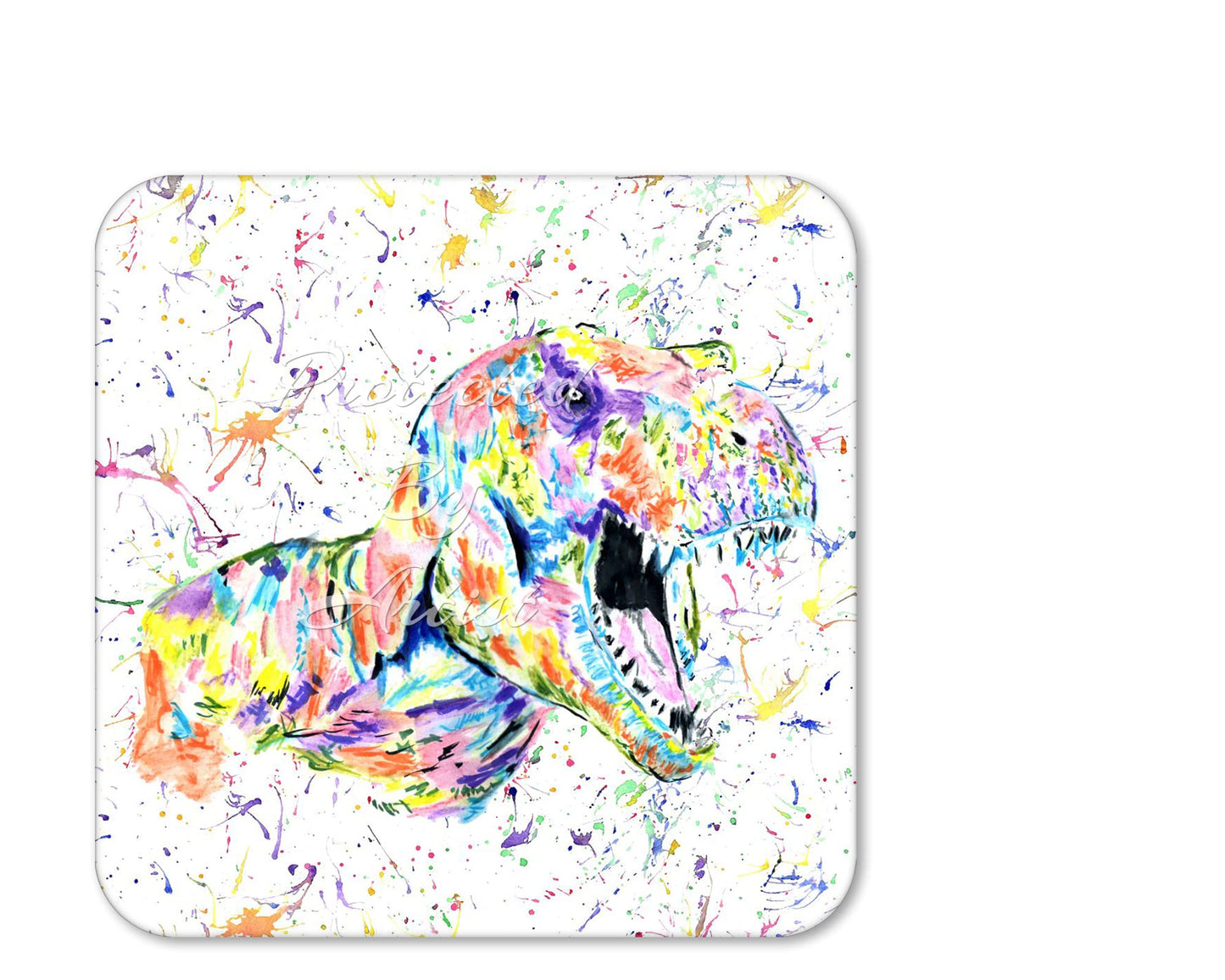 Coaster T-Rex Dinosaur Tyrannosaurus Coasters Watercolour Art Gift Work Office Dining Tea coffee