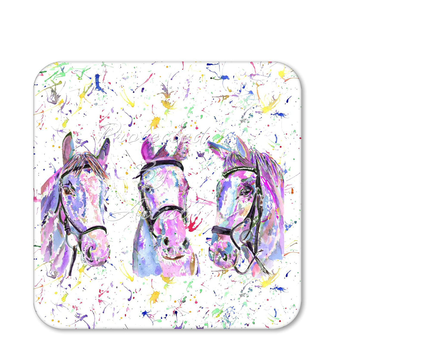Coaster Horse 3 horses Pink Farm Animals Coasters Watercolour Art Gift Work Office Dining Tea coffee