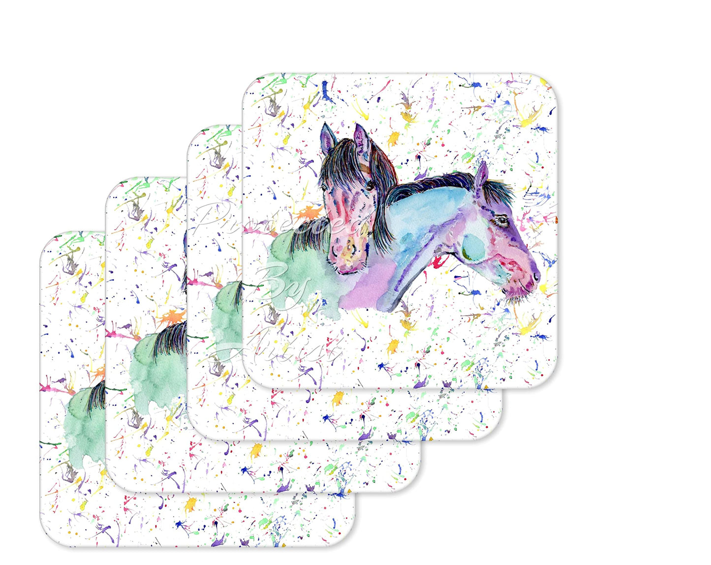 Coaster Horse 2 horses Farm Animals Coasters Watercolour Art Gift Work Office Dining Tea coffee