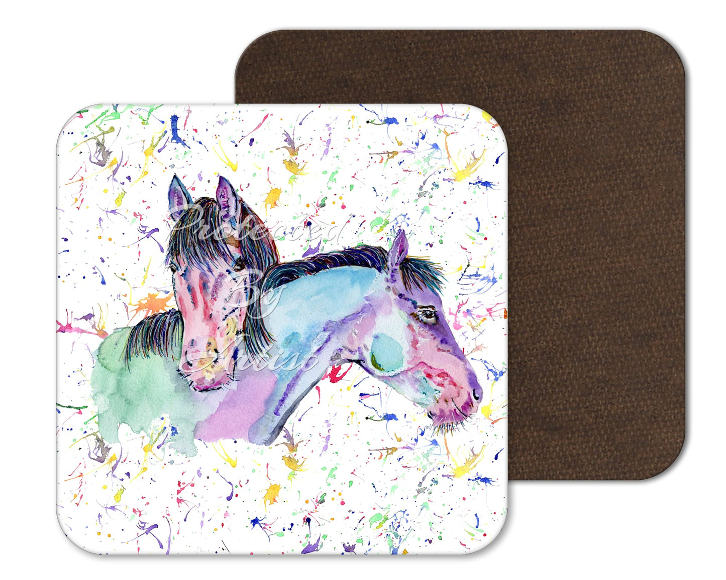 Coaster Horse 2 horses Farm Animals Coasters Watercolour Art Gift Work Office Dining Tea coffee
