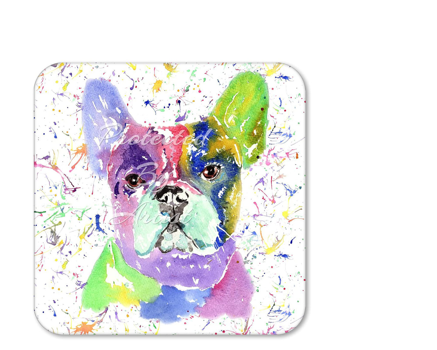 Coaster French Bulldog Frenchie Dog Pet Animals Coasters Watercolour Art Gift Work Office Dining Tea coffee