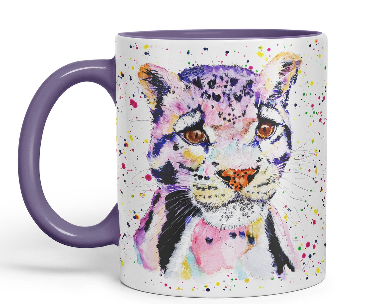 Leopart Big Cat Safari animals Watercolour Ceramic Coloured Mug Cup for Tea Coffee Hot brew 330ml 11Oz Gift
