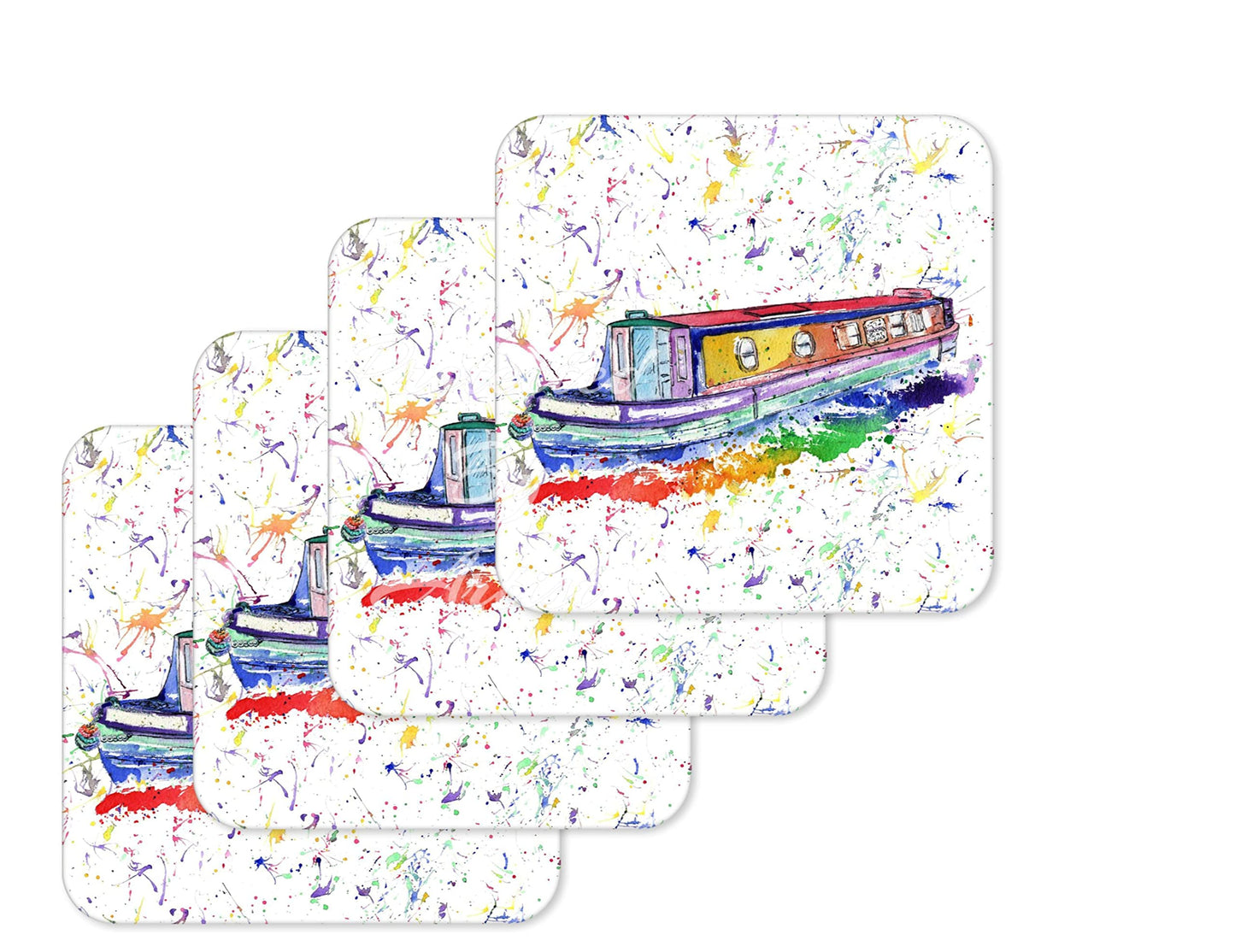 Coaster Narrowboat Canal Boat Coasters Watercolour Art Gift Work Office Dining Tea coffee