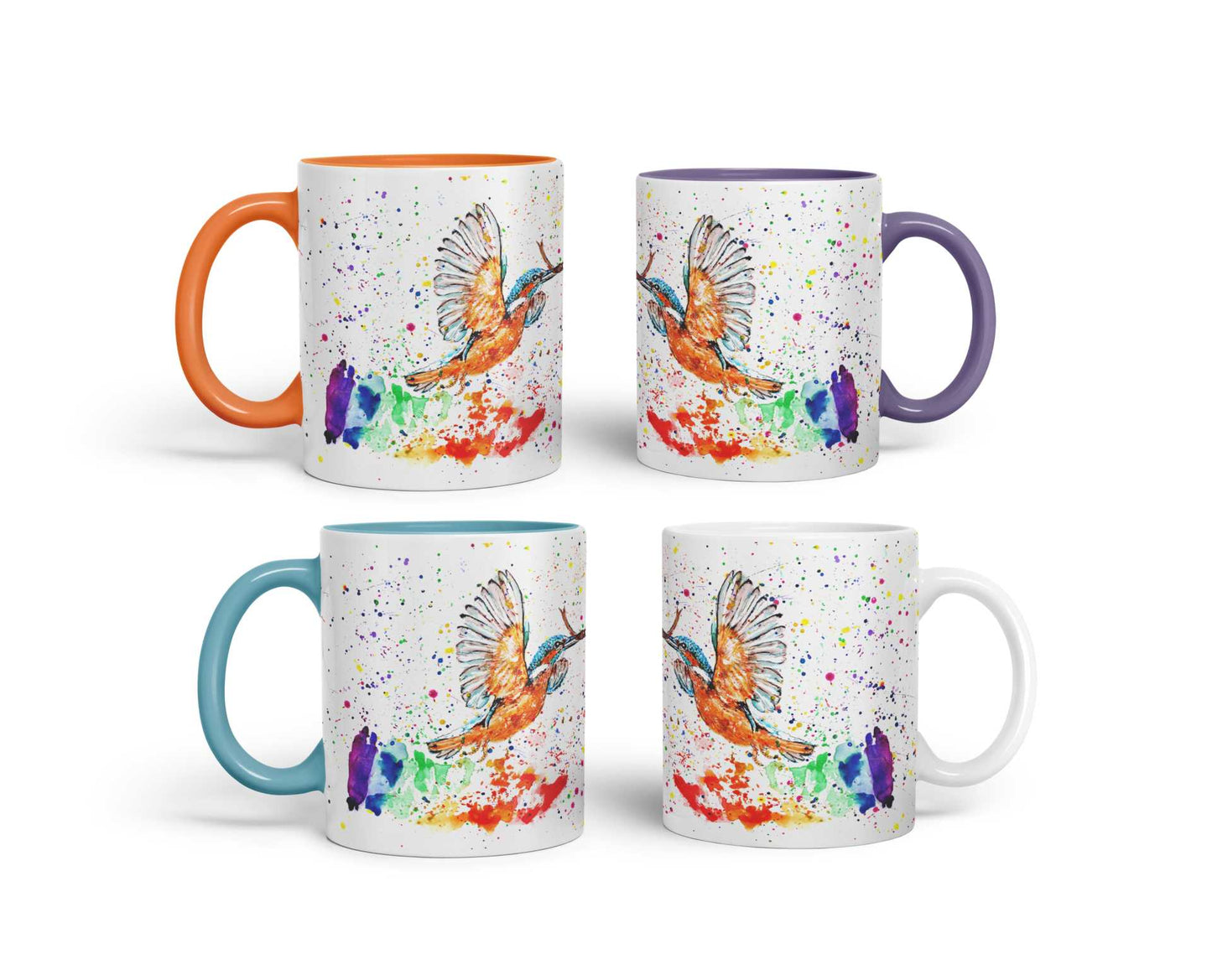 King Fisher Kingfisher Bird animals Watercolour Rainbow Art Coloured Mug Cup