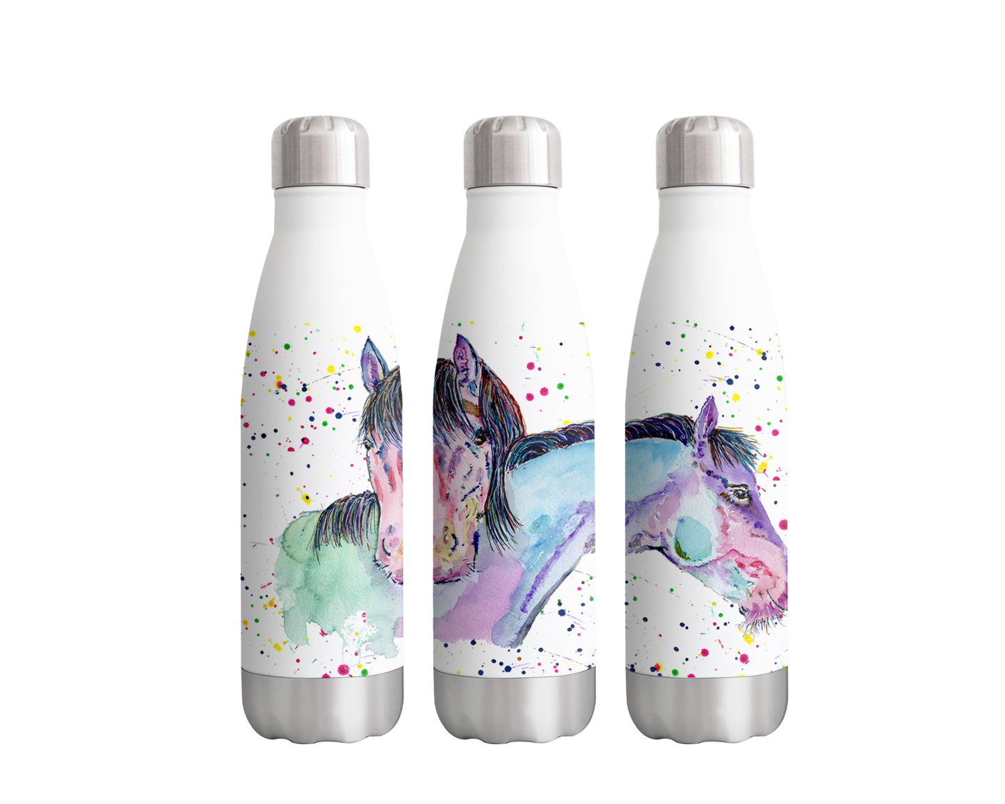 Horses Horse Farm Animals Watercolour Rainbow Art Bottle 500ml