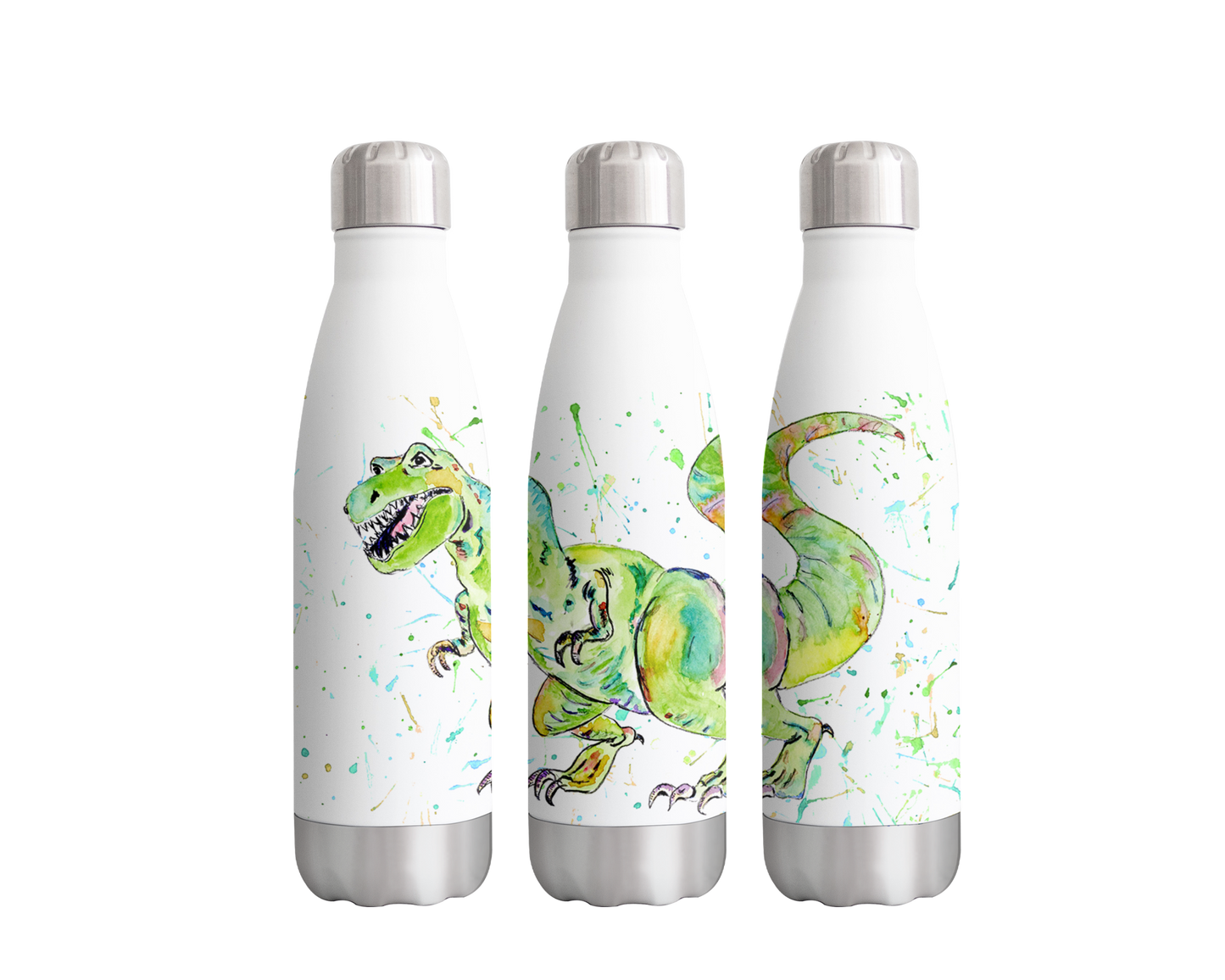 Dinosaur T-Rex Tyrannosaurus Watercolour Rainbow Art Bottle 500ml