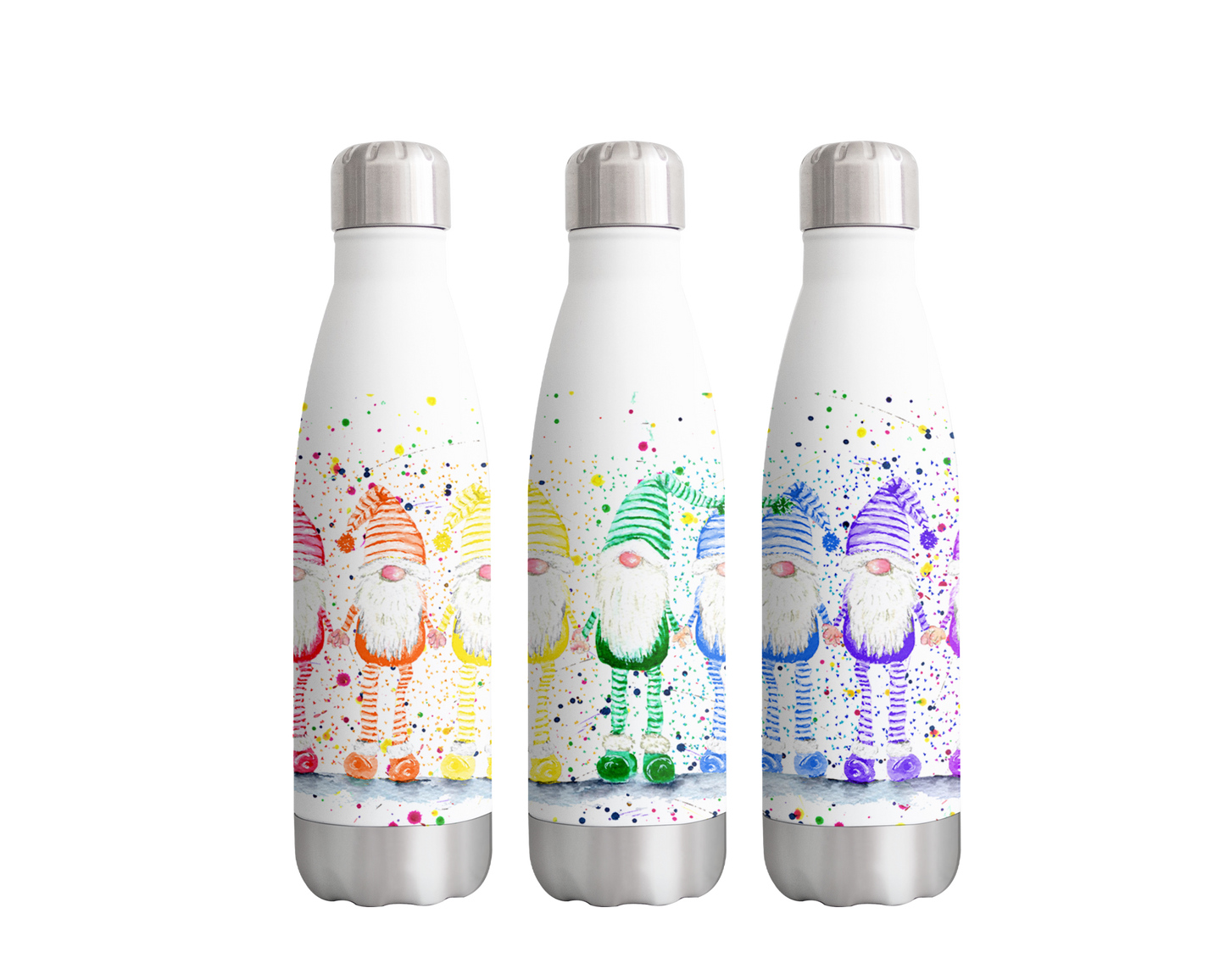 Gnome Gnomes Gonk Rainbow Christmas Watercolour Rainbow Art Bottle 500ml