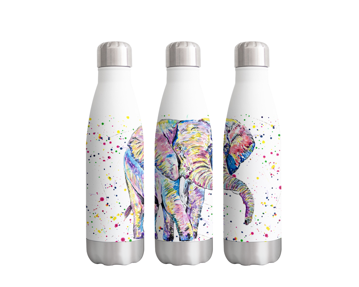 Elephant Adult Safari Animals Watercolour Rainbow Art Bottle 500ml