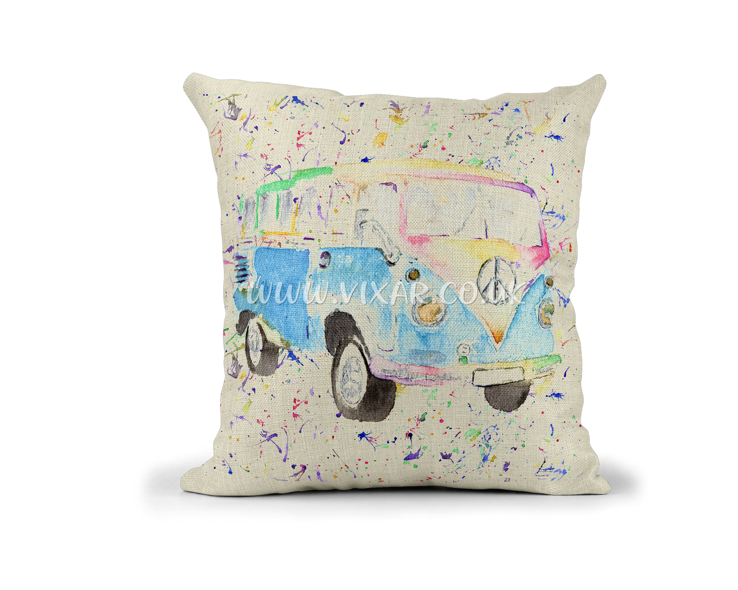 Campervan Camper Holiday Watercolour Rainbow Linnen Cushion With filling or cover only, 40x40cm
