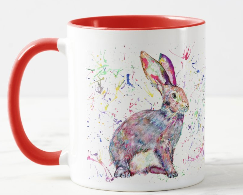 Hare Bunny Rabbit Animals Watercolour Rainbow Art Coloured Mug Cup