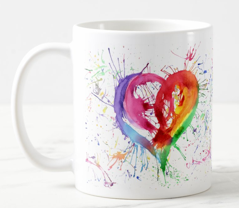 Heart Love Watercolour Rainbow Art Coloured Mug Cup