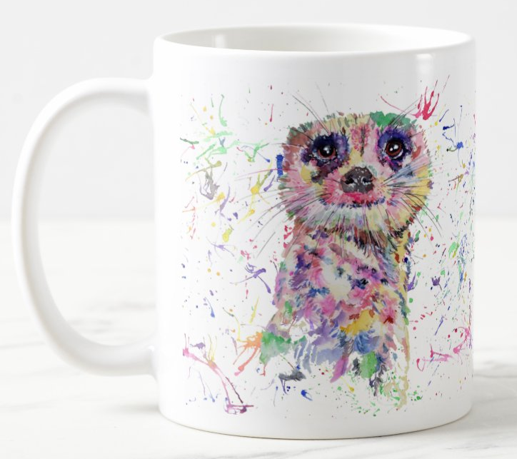 Meerkat Dessert Wildlife Animals Watercolour Rainbow Art Coloured Mug Cup