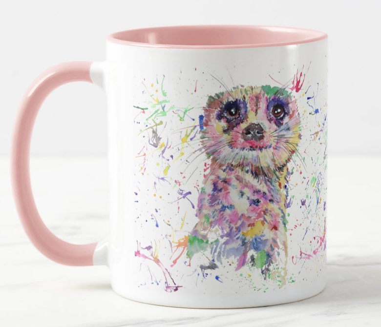 Meerkat Dessert Wildlife Animals Watercolour Rainbow Art Coloured Mug Cup