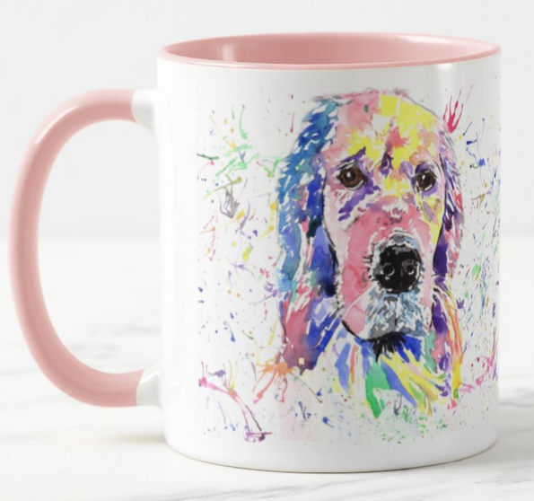 Golden Retriever Dog Pet Animals Watercolour Rainbow Art Coloured Mug Cup